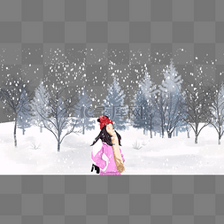 女孩雪花图片_冬天冬季树林大雪里站在雪地里的