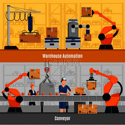 仓库自动化图片_仓库自动化水平横幅设置与传送带