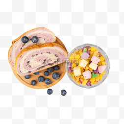 酸奶片图片_早餐蓝莓切片面包和酸奶块美食