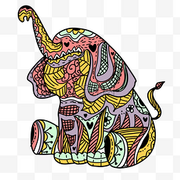 彩色可爱印度大象禅绕画象头神