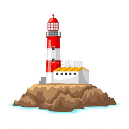 海岸风景图片_岩石海岸灯塔的插图。
