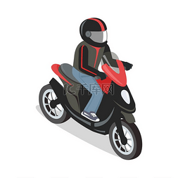 摩托车骑手图片_等距投影中的滑板车骑手插图。