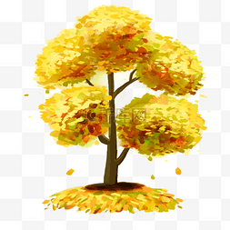秋天树木插画图片_黄色秋天的一棵树插画