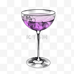 素描风格紫色优雅鸡尾酒剪贴画