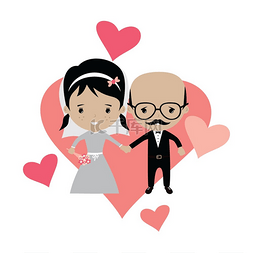 步入婚姻图片_可爱的新郎和新娘可爱的婚姻卡通
