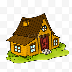 黄色小房子图片_卡通风格黄色草坪小木屋剪贴画