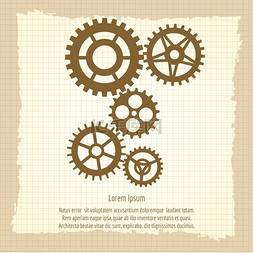 复古纸币免扣元素图片_复古背景上的齿轮图标组合。