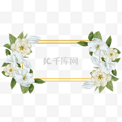 水彩花卉金色图片_栀子花婚礼金色长方形边框