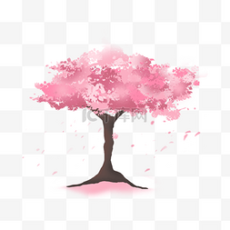 樱桃树图片_水彩粉色樱花花瓣樱花树
