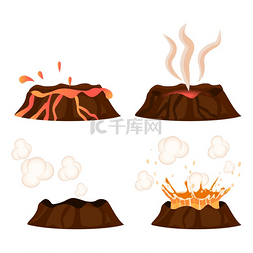 喷发的岩浆图片_火山喷发阶段矢量插图集火山冒着