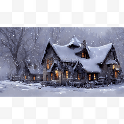 户外木屋图片_雪夜中的木屋