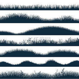 波浪状图片_草地轮廓有植物和杂草的水平山丘