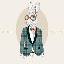 城市素描图片_兔子时髦打扮得时髦的格子呢外衣