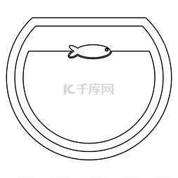 卡通按钮圆形图片_圆形水族馆黑色图标中的鱼。