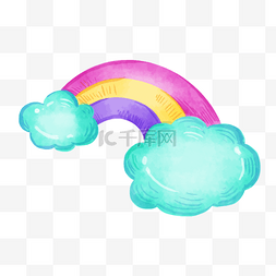 红色的云朵背景图片_云朵和彩虹可爱水彩卡通图案