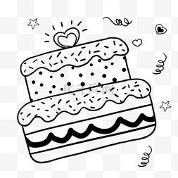 蛋糕卡通图案图片_线稿生日涂鸦心形点缀蛋糕