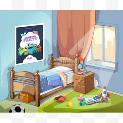 Childrens bedroom interior in cartoon style. 