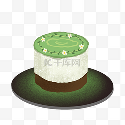 绿色盘子美味抹茶蛋糕