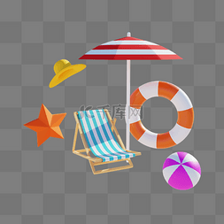 夏季度假沙滩图片_3DC4D立体夏日沙滩旅游躺椅