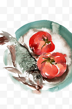 盘子和鱼图片_鱼和西红柿