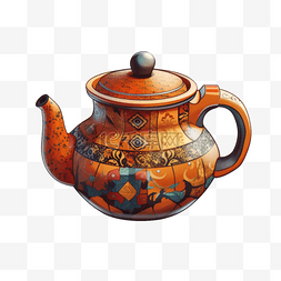 扁平插画手绘免抠元素中式茶壶