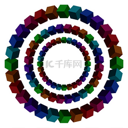 彩色几何圆圈图片_由许多彩色矢量块构成的圆圈。