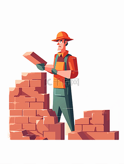 一个正在砌墙的工人