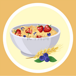 碗燕麦图片_天然燕麦粥，碗中有草莓、蓝莓、
