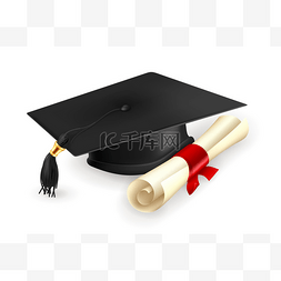 毕业帽和毕业文凭，矢量