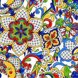 陶瓷植物图片_墨西哥无缝图案传统装饰物品塔拉