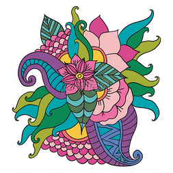 手绘制艺术民族装饰图案花卉框架