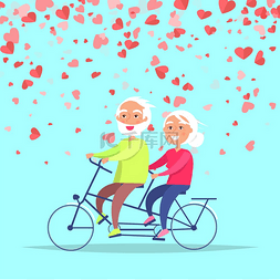 向量的心了图片_微笑的老人骑着自行车矢量。