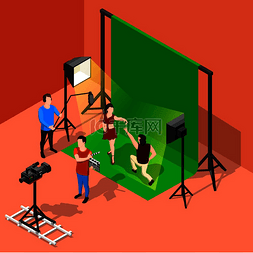 摄像机背景图片_等轴测电影背景与工作室舞台隔间