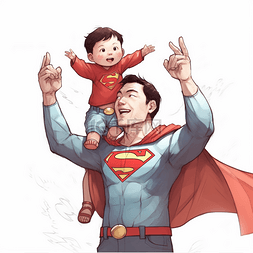 卡通坐肩膀图片_坐在超人爸爸肩膀的孩子