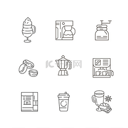 复古工具图标图片_咖啡制作设备的矢量图标和标志。