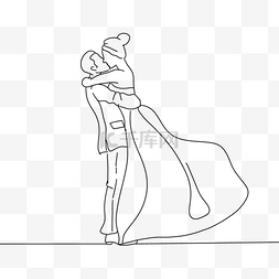 新婚夫妻亲吻婚礼黑白涂鸦线条画