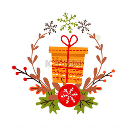 圣诞徽章图片_白色背景上漂亮的黄色圣诞徽章。