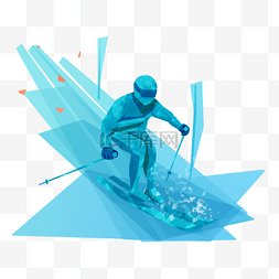 高山下雪图片_滑雪运动员蓝色抽象风格