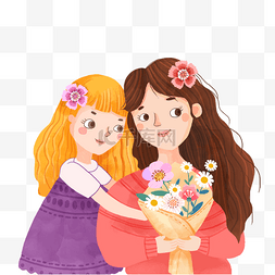 拥抱女孩图片_母亲节女儿送妈妈鲜花