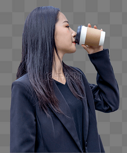 职场女性喝咖啡