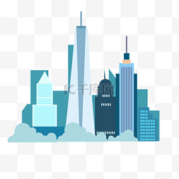 扁平风蓝色纽约城市剪影