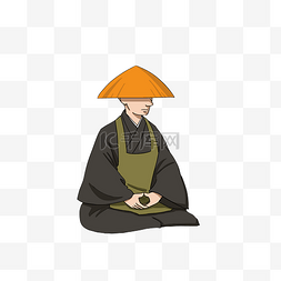 陶艺小和尚图片_戴帽子打坐的僧侣