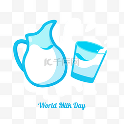牛奶壶图片_世界牛奶日蓝色牛奶壶和杯子