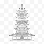 线描线条古建筑塔