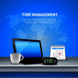 数字时钟图标图片_蓝色时间管理现实构成工作场所配