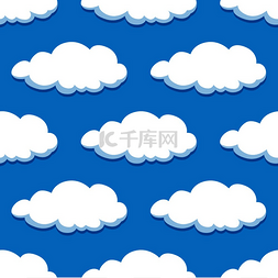 白色卡通云图片_蓝色夏日天空搭配白云无缝图案适