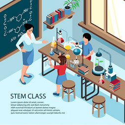 教室与学生图片_等距茎背景与学校教室的室内组成