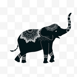 抽象黑白图案图片_开心的大象抽象动物剪影