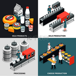 生产工人图标图片_牛奶和奶酪生产过程和工厂工人22