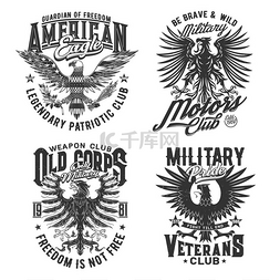 T 恤印有纹章鹰，退伍军人军事俱